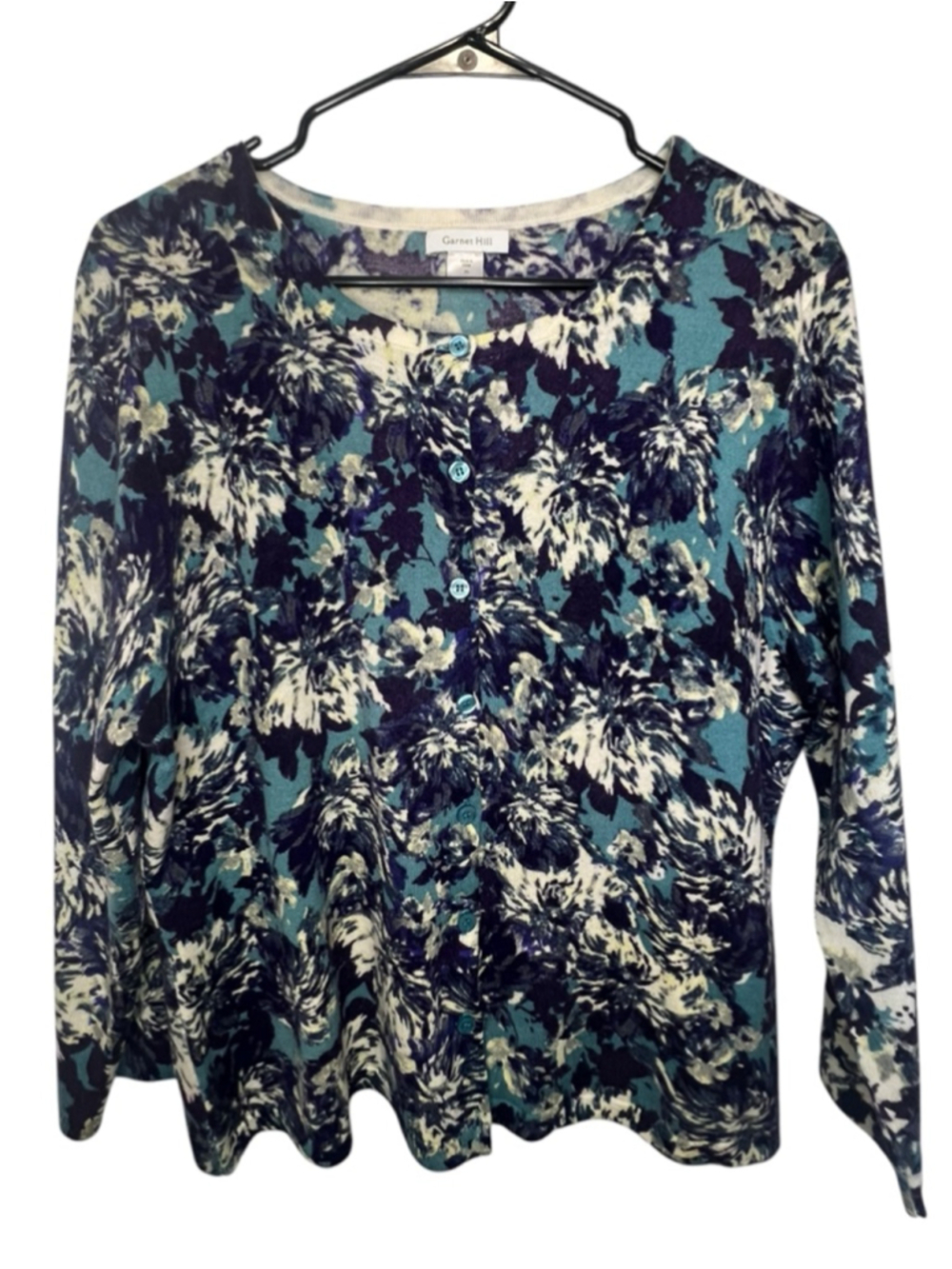 Garnet Hill 100% Merino Wool Floral Cardigan Button Front Sweater